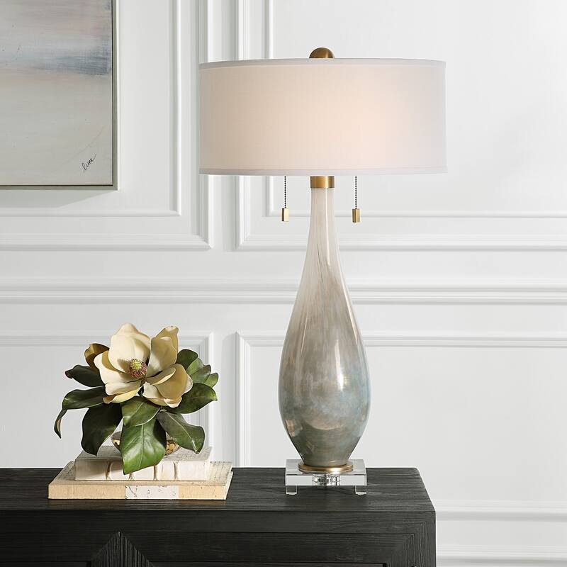 Glass Table Lamp with Crystal Foot - 32.25" - White and Bronze
