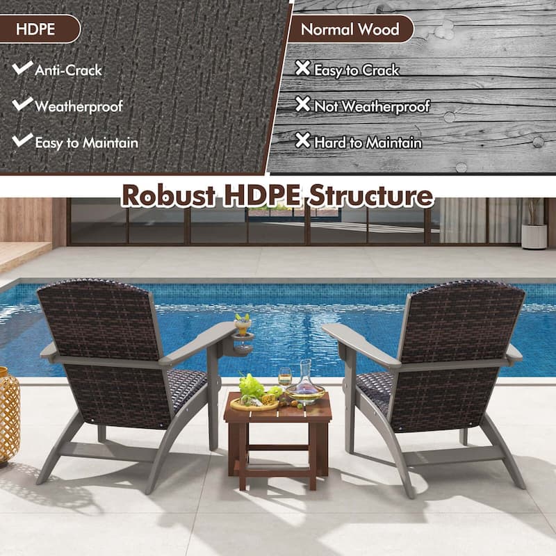 Costway Patio Adirondack Chair with Rattan Padded Seat Wide Armrests & - See Details