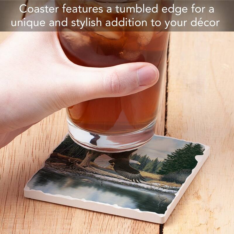 Eagle Spirit 4 Pack Tumbled Tile Stone Coaster with Protective Cork Backing Manufactured in The USA 4" Square