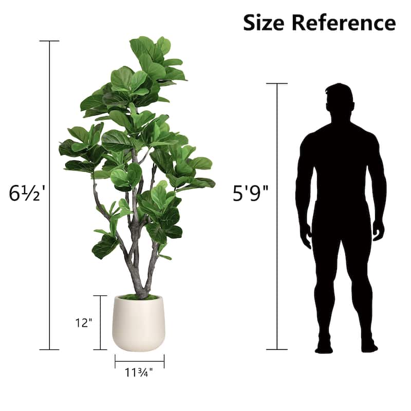 Artificial Fiddle Leaf Fig Tree in White Decor Pot, Faux Green Plant