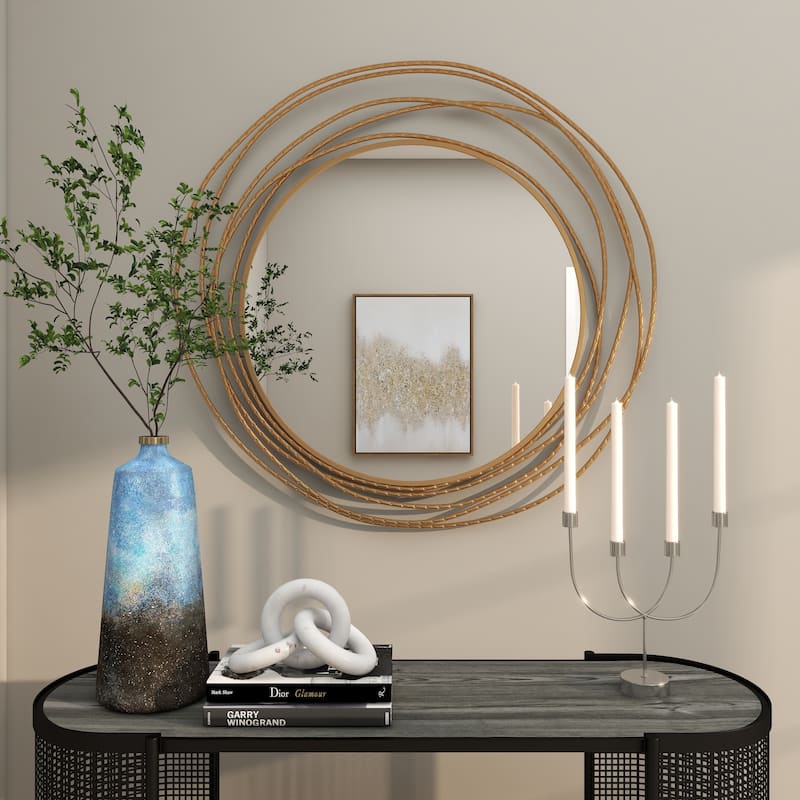 Metal Room Wall Mirror with Overlapping Ring Frame - Gold - Roche River Decor