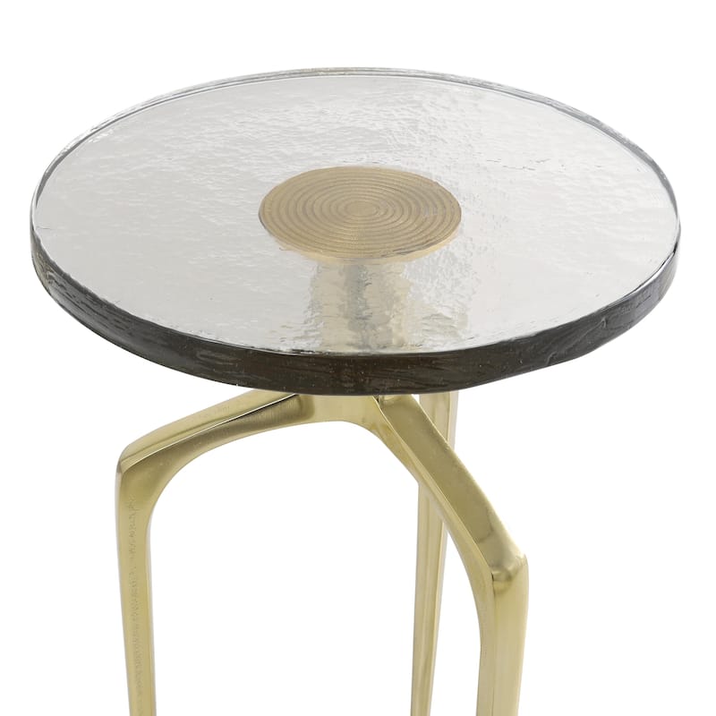 Aluminum Metal Small Tripod Accent Table with Textured Glass Tabletop - Silver, Gold or Black - Roche River Decor