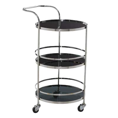 Stainless Steel Metal Rolling Bar Cart - Silver - Roche River Decor - 21"W x 17"L x 33"H