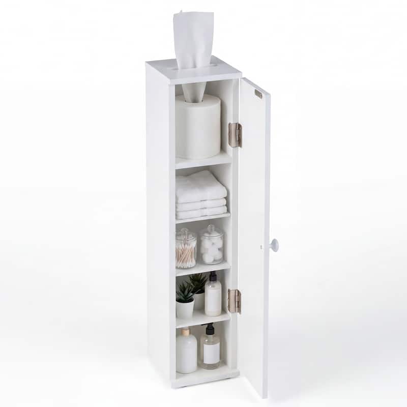 Gymax Small Bathroom Storage Cabinet Corner Floor Cabinet w/ Door & - See Details - White - See Details