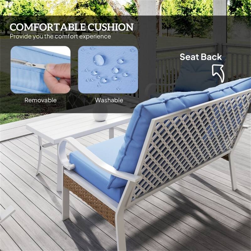 4-Piece Outdoor Patio Furniture Set PE Rattan Rocking Chairs Loveseat and Coffee Table with Cushions for Garden Balcony Deck
