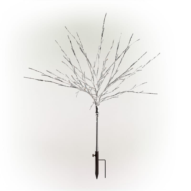 Alpine Corporation 39"H Indoor/Outdoor Metallic Foil Tree Stake Holiday Decoration with Green LED Lights