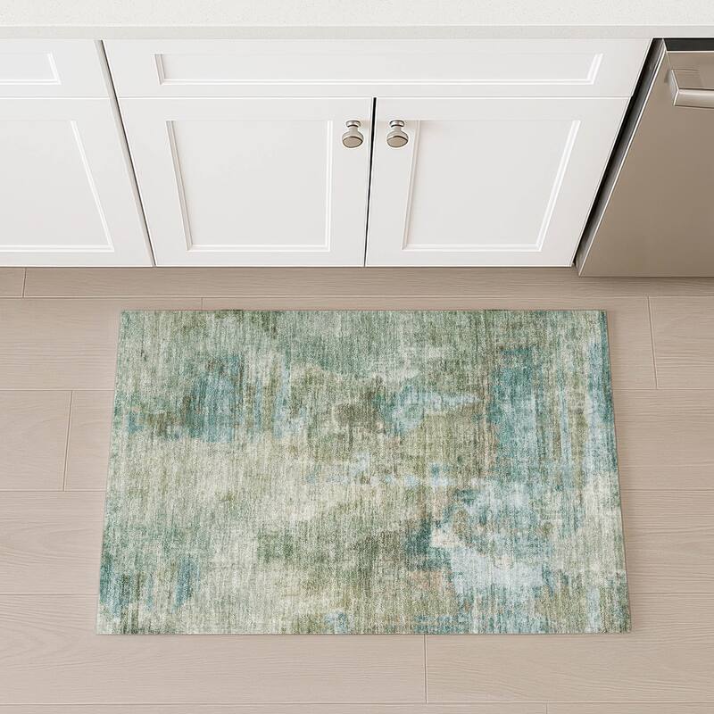 Machine Washable Indoor/ Outdoor Abstact Contemporary Chantille Rug