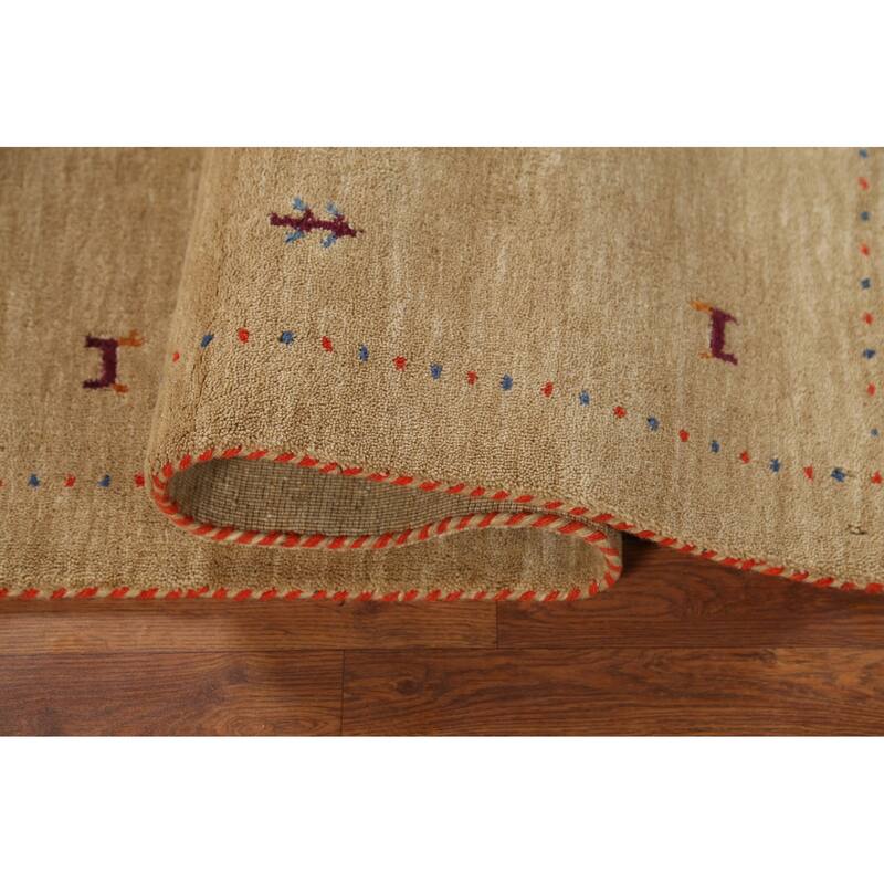 Gabbeh Indian Accent Rug Hand-Knotted Oriental Beige Wool Carpet - 2'11"x 5'3"