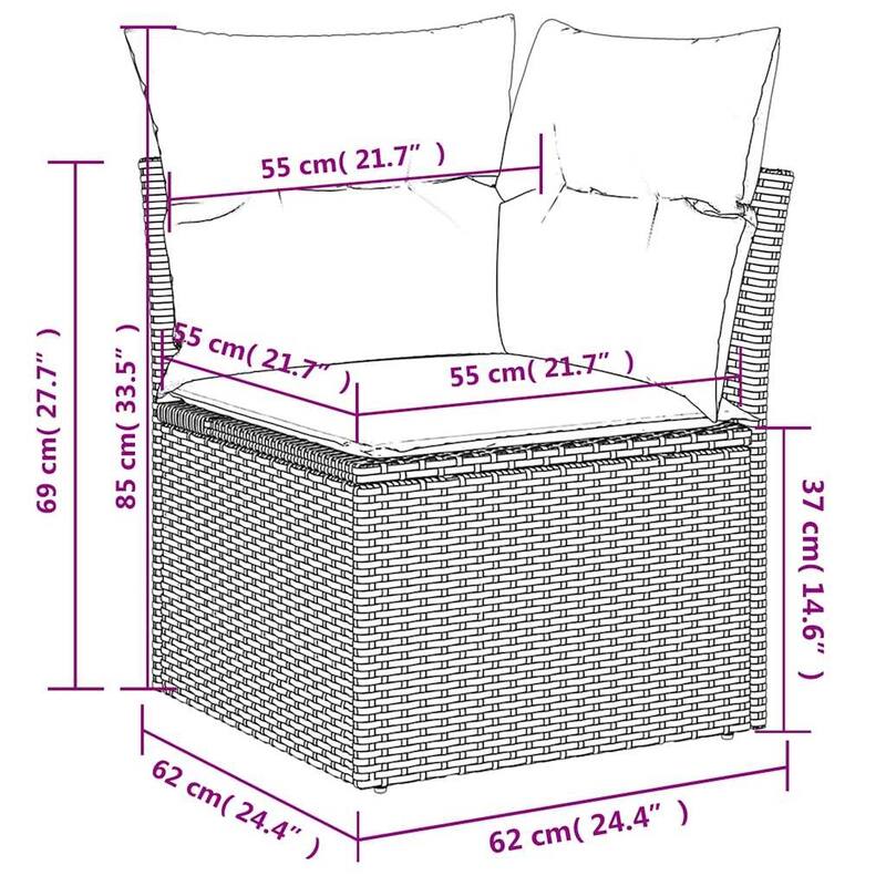 vidaXL Garden Sofa Set Brown with Cream White Cushions - 21.7 x 21.7 x 14.6