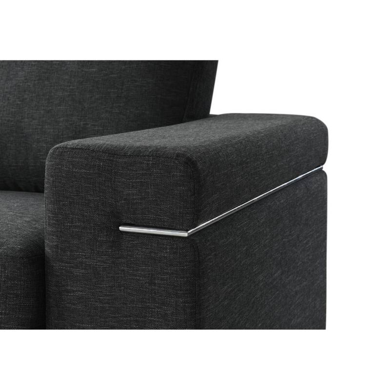 Aria 45 Inch Armchair, European Design, Stainless Steel, Soft Black Fabric