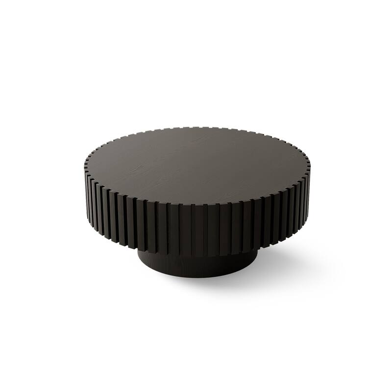 Modern Round Coffee Table Stylish Coffee Table Olive Shaped Coffee Table with Handmade Relief and Base, for Living Room