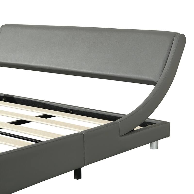 Faux Leather Upholstered Platform Bed Frame, Curve Design, Wood Slat