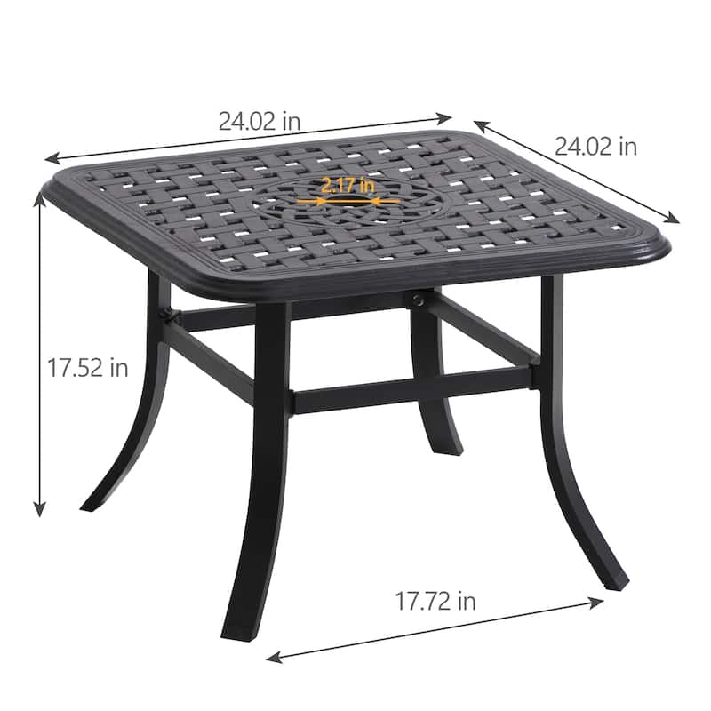 Pellebant Outdoor Square Cast Aluminum Small Table with Umbrella Hole - 24.02"Lx24.02"Wx17.52"H