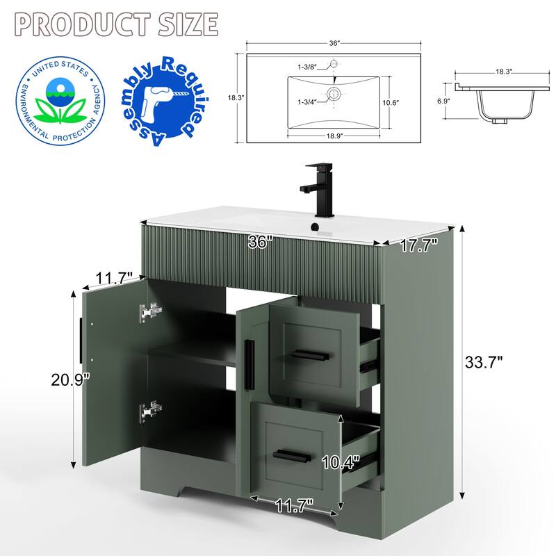 Modern 24/30/36/48" Wave-Line Bathroom Vanity Set with Sink & Faucet