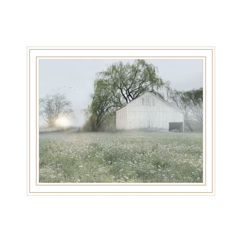 TrendyDecor4U "Green Country Morning" Framed Print Wall Art - White