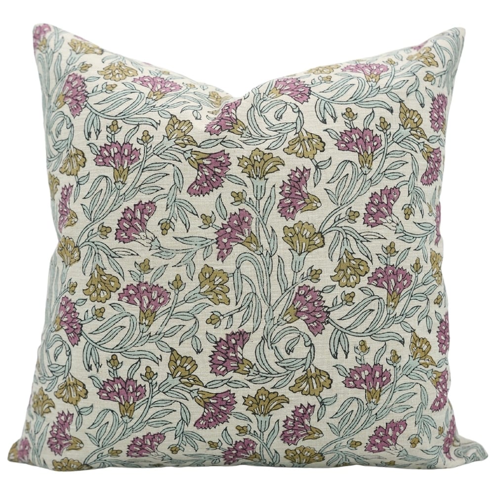 Fabdivine Brown Linen Floral Hand Block Print Cushion Cover, Amitabh
