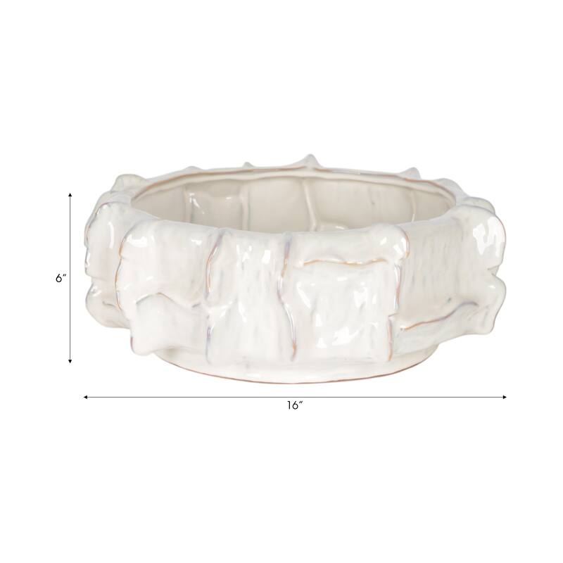 Ceramic Bowl Glossy Finish Capri Style Sculpted Texture - 6" White - 16" x 16" x 6"