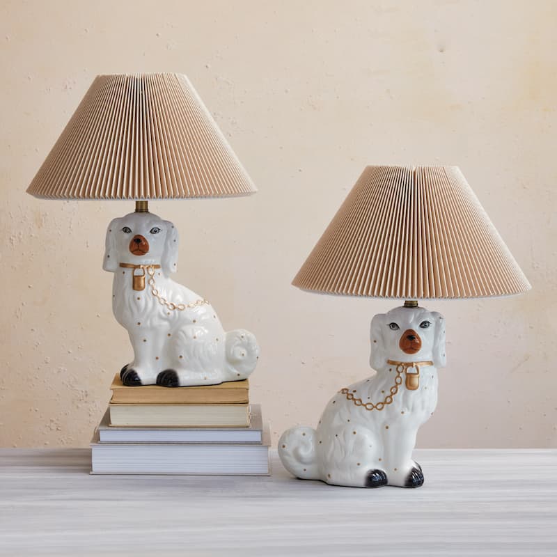 Ceramic Staffordshire Table Lamp with Pleated Fabric Shade - 13.0"L x 13.0"W x 18.5"H