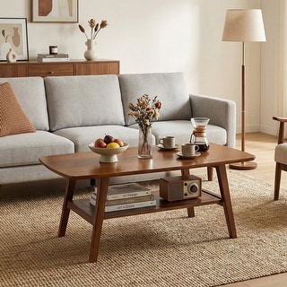 Mid Century Modern Coffee Table, 100% Solid Oak Wood Coffee Table With ...