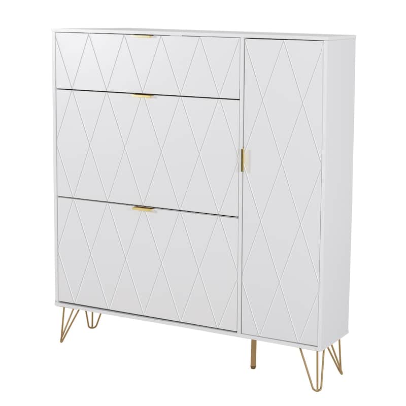 Shoe Cabinet Storage Cabinet with 3 Flip Drawers & Boot Rack Narrow Shoe Rack - White