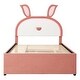 preview thumbnail 22 of 55, Versatility Upholstered Kids Bed with Trundle and 3 Drawers, Embedded LED Lights, Rabbit-Shaped Headboard, No Box Spring Needed