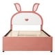 preview thumbnail 47 of 50, Whimsical Upholstered Platform Bed with Trundle & 3 Drawers, Rabbit-Shaped Headboard with Embedded LED Lights for Kids