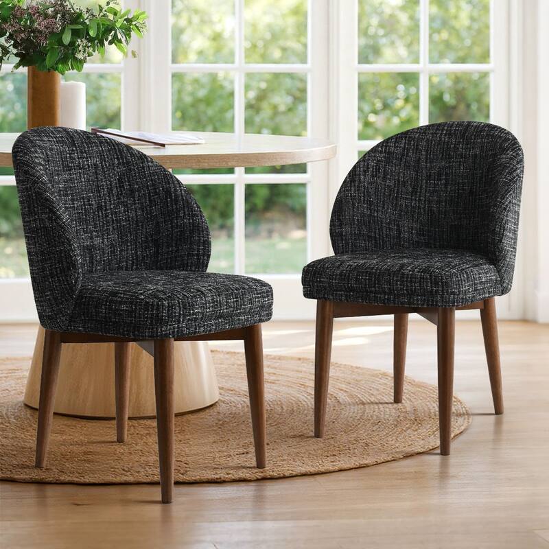 Upholstered Barrel Dining Chair With Walnut Legs (Set of 2)