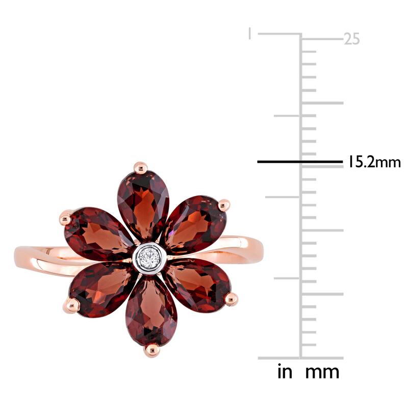 Miadora 10k Rose Gold Pear-cut Garnet and Diamond Accent Floral Ring