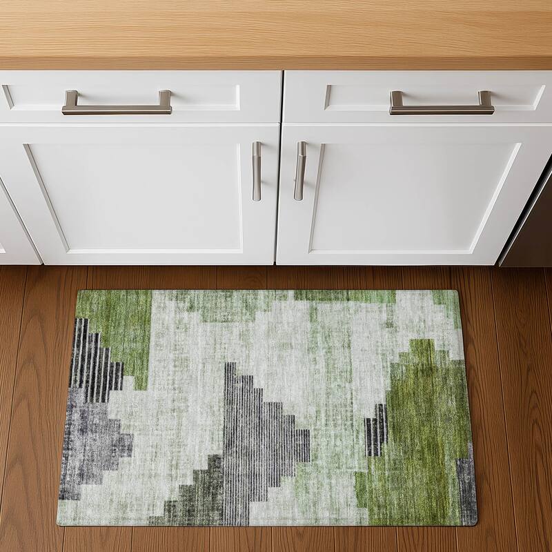 Premium Washable Super Soft Geo Global Mayfield Rug - 1'8" x 2'6" - Fern