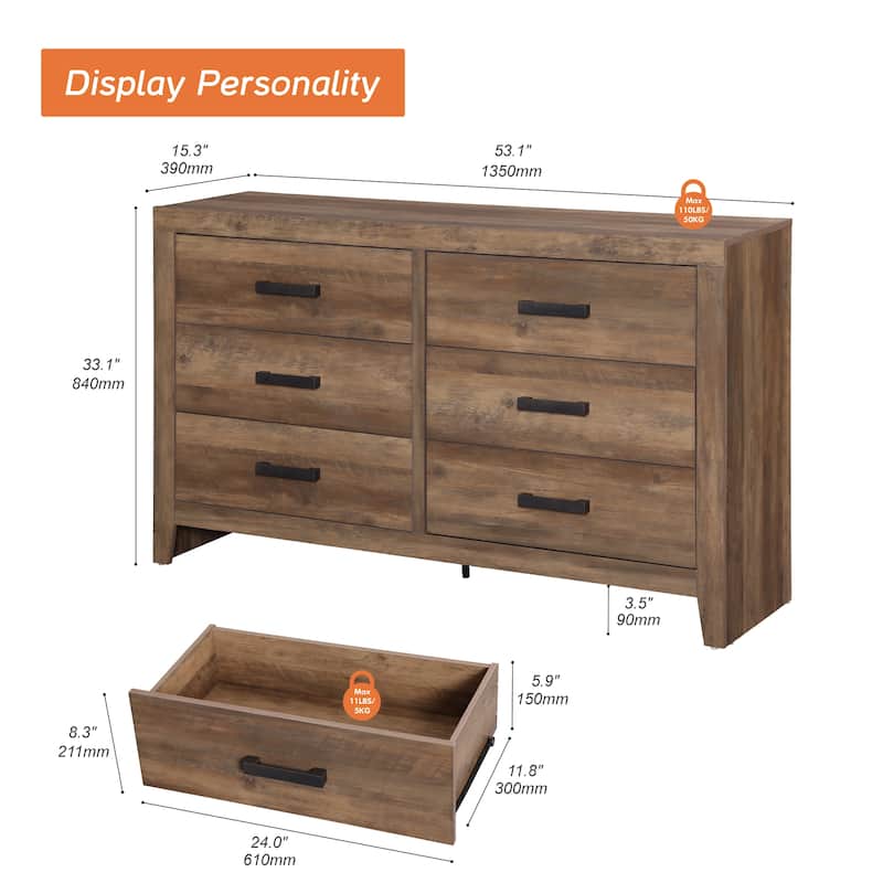 WAMPAT 106'' Rustic TV Stand Dresser - Farmhouse Entertainment Center with 12 Storage Drawers