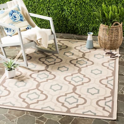 SAFAVIEH Courtyard Annmarie Indoor/ Outdoor Waterproof Patio Backyard Rug - Beige/Dark Beige [5'3" x 7'7"] - 5'3" x 7'7"