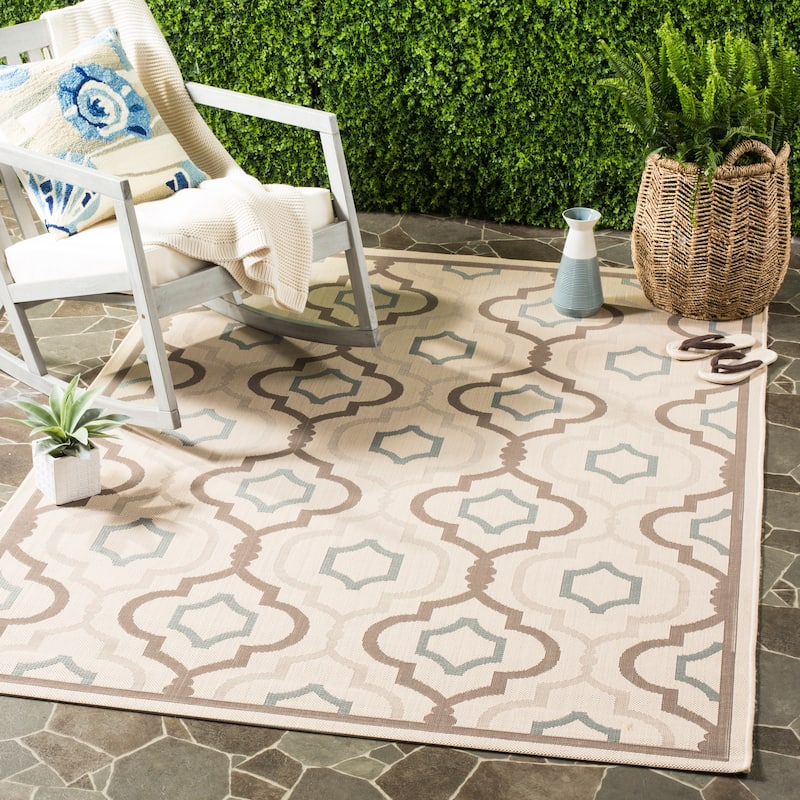 SAFAVIEH Courtyard Oyvor Indoor/ Outdoor Waterproof Patio Backyard Rug - 8' x 11' - Beige/Dark Beige
