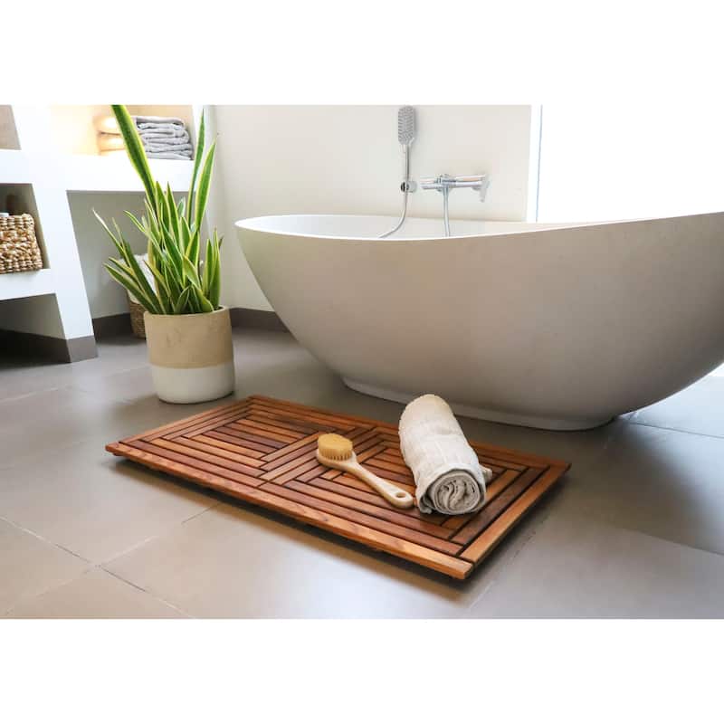 Nordic Style Teak Oiled Double Framed Shower/Bath Mat 39" x 19"