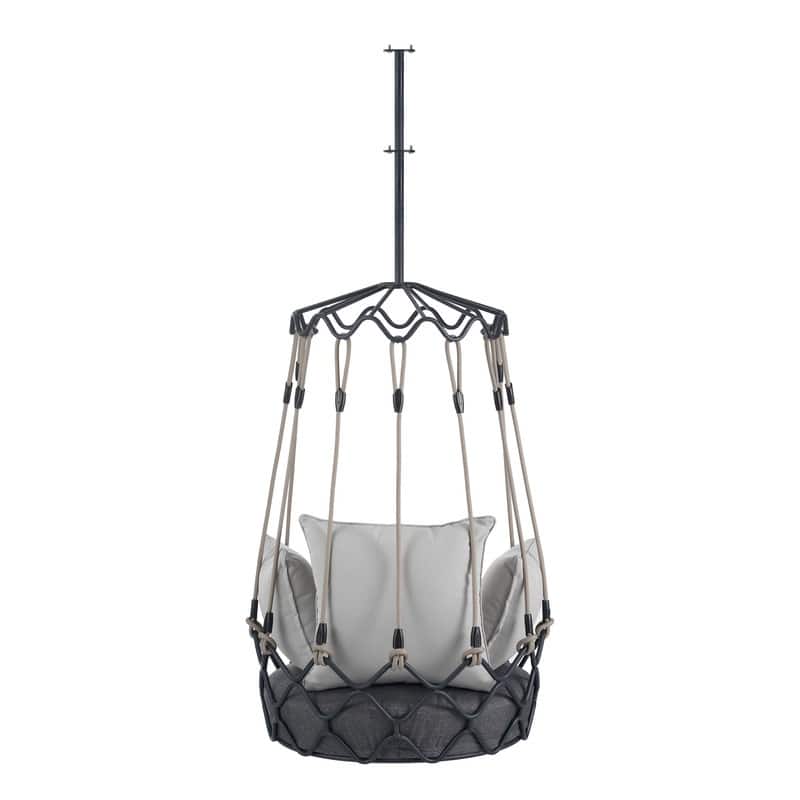 Outdoor Porch Swing Chair Hanging Basket, Hanging Chair with UV Resistant Cushion, Patio Swing Chair w/ Ropes for Porch, Balcony