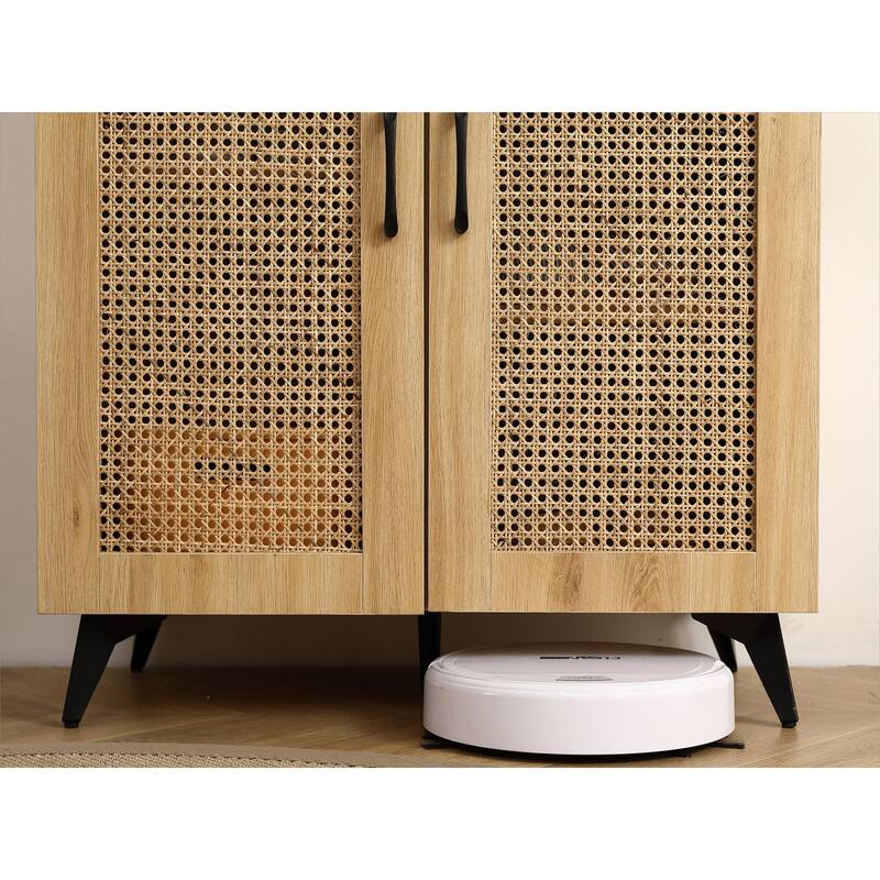 29.5inch Natural Rattan Storage Cabinet Double-Door Shoe Cabinet with Large Storage Space and Durable Structure