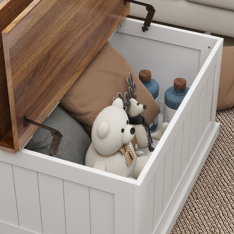 Anmytek Farmhouse Coastal Lift Top Coffee Table Rustic Wood White Storage Organizer