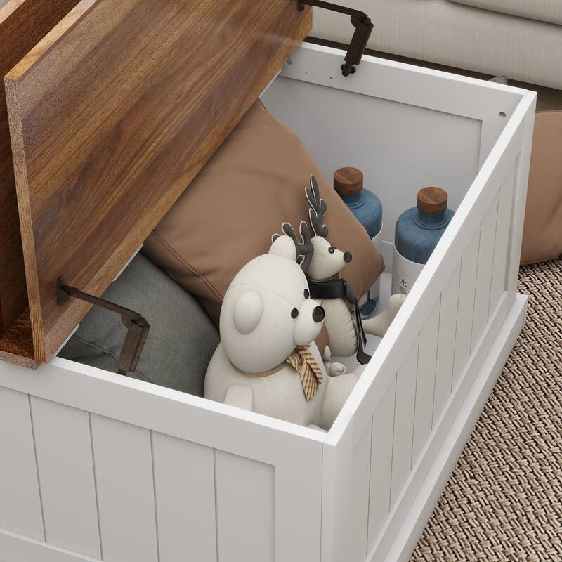 Farmhouse Coffee Table,Wood Center Table with Hinged Lift Top, Rustic Cocktail Table with Hidden Storage