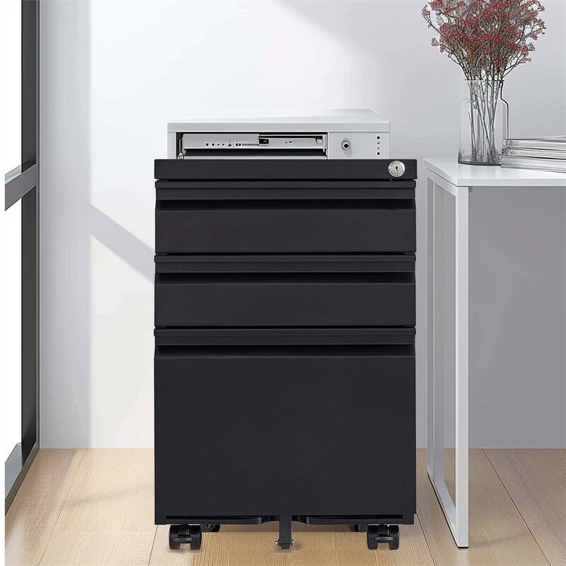 3 Drawer Mobile File Cabinet with Lock - Black