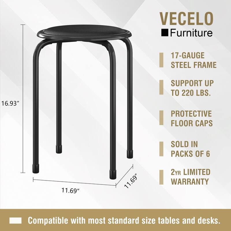 VECELO 6-Pack Stacking Stools for Living Room Backless Round Stools Set Indoor Outdoor Use with Metal Frame & Non-Slip Feet