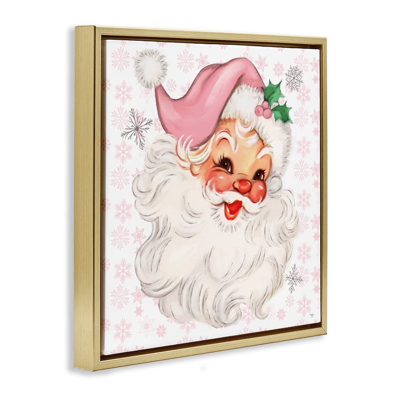 Stupell Pastel Vintage Jolly Santa Framed Floater Canvas Wall Art Design By Mollie B.