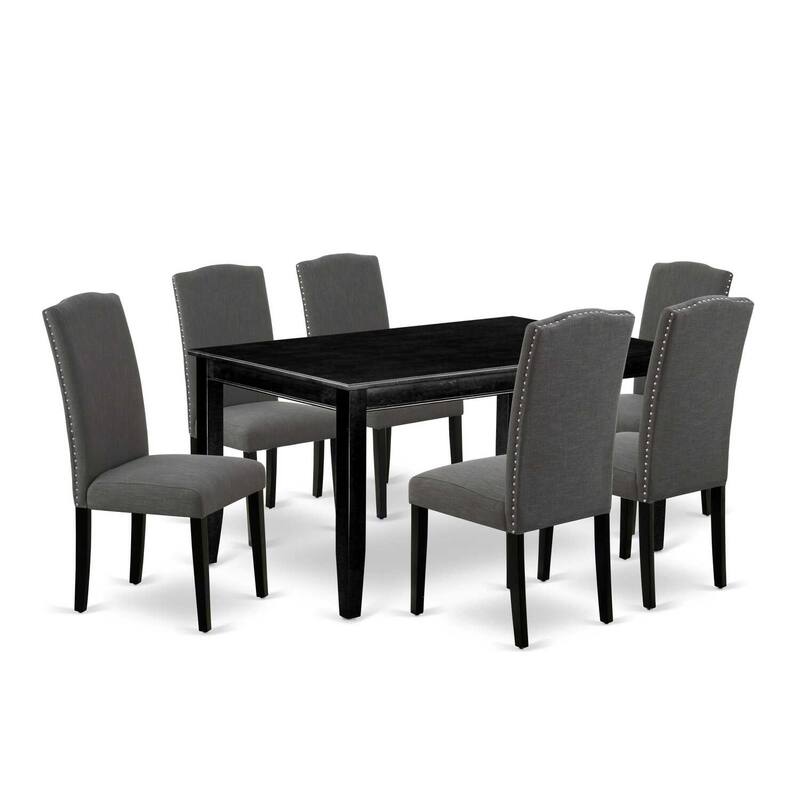 HomeStock 7-Piece Rectangle Black Finish Solid Wood Top Dining Table with 6 Parson Chairs with Lattice Back
