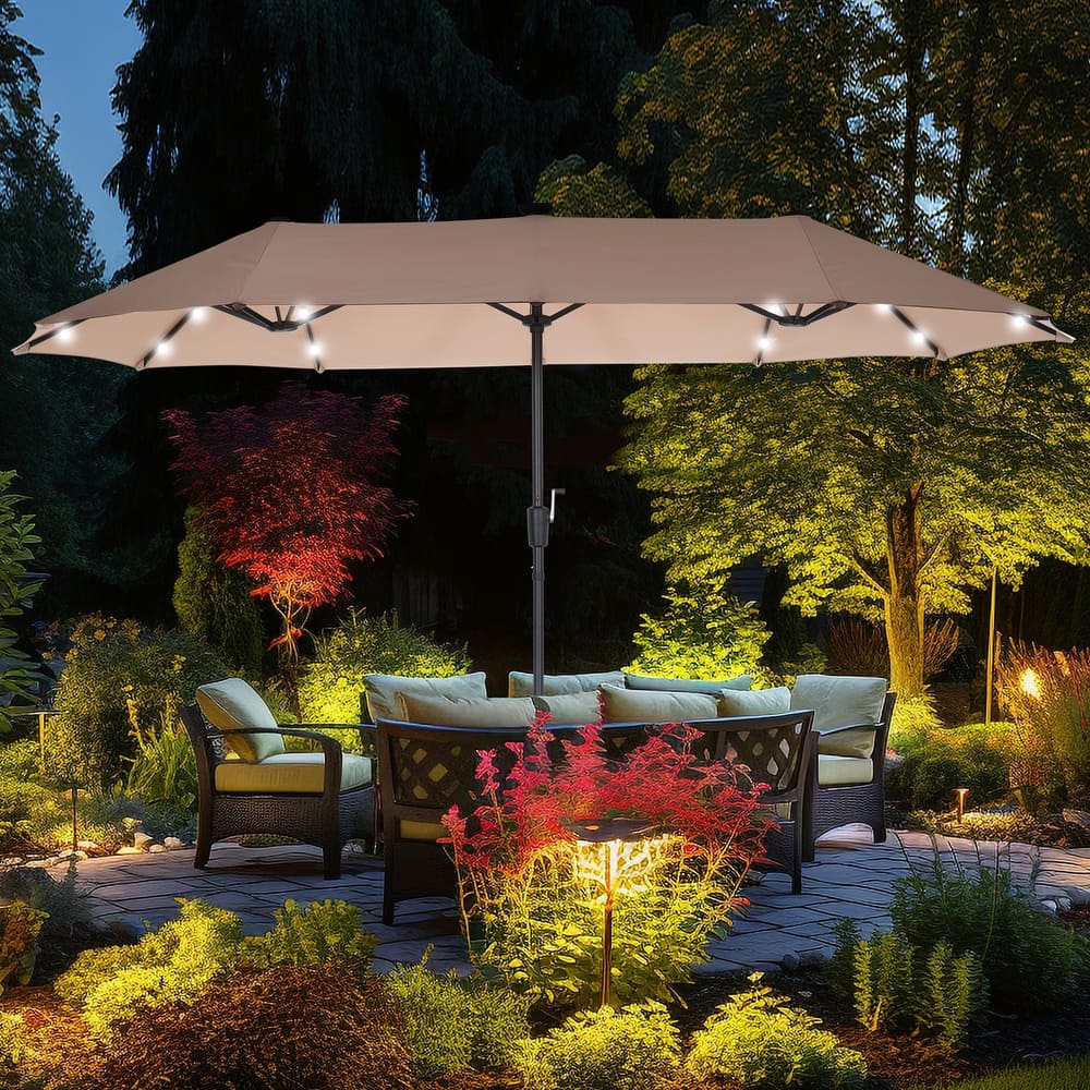 Autlaycil 13 ft Patio Umbrella with 36 Solar Lights & Crank System for Outdoor