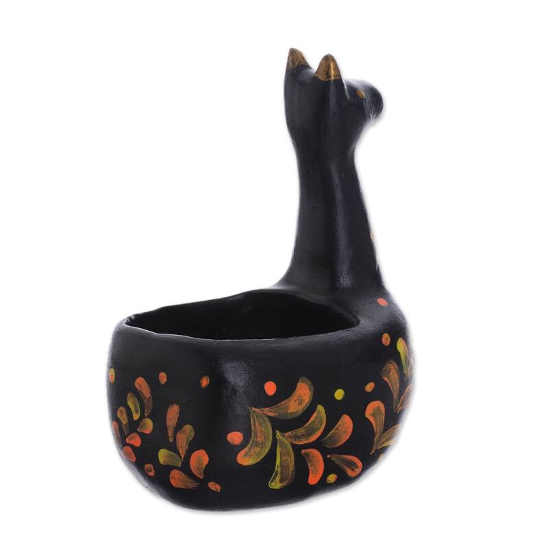 Novica Handmade Black Llamita Ceramic Figurine