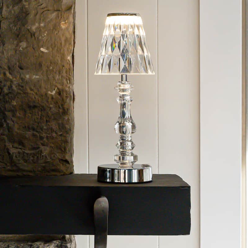 Madelyn 12.75" Bohemian Classic Acrylic Wireless Rechargeable Integrated LED Table Lamp, Clear/Chrome by JONATHAN Y