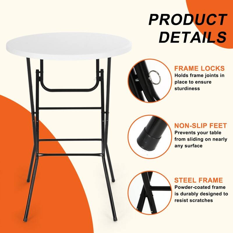 31.5'' Round Folding Picnic Table, Portable Waterproof Plastic Table with Detachable Legs for Indoor & Outdoor Events
