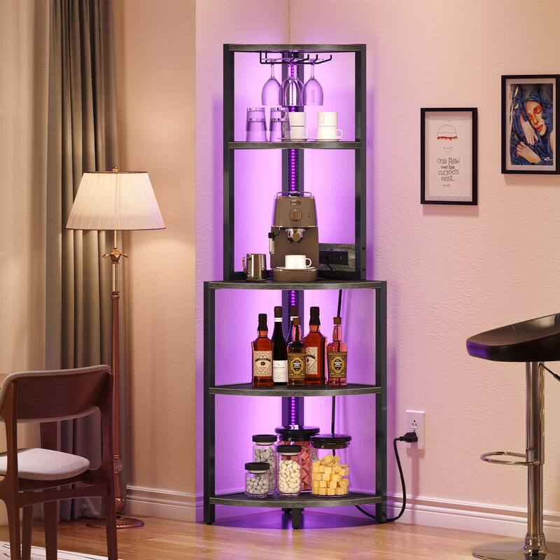 Moasis Freestanding Corner Wine Rack with Glass Holder and Storage Shelf