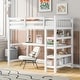 preview thumbnail 46 of 82, Space-Saving Loft Bed with Storage Shelves and Desk, Solid Wood Loft Bed Frame with Ladder and Guardrail for Kids Teens Adults