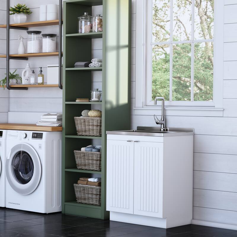 WYNDENHALL Bishop Laundry Cabinet with Faucet and Sink - 28" W x 34" H x 19.7"  - White