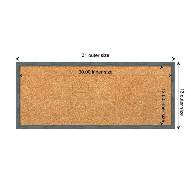 Dixie Blue Grey Rustic Narrow Wood Framed Natural Corkboard Bulletin Board - Board Size 30x12