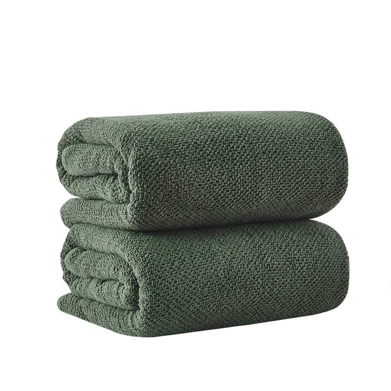 Linery & Co. Luxury Cotton Textured Bath Towel - Bath Sheet (Pack of 2) - Forest Green